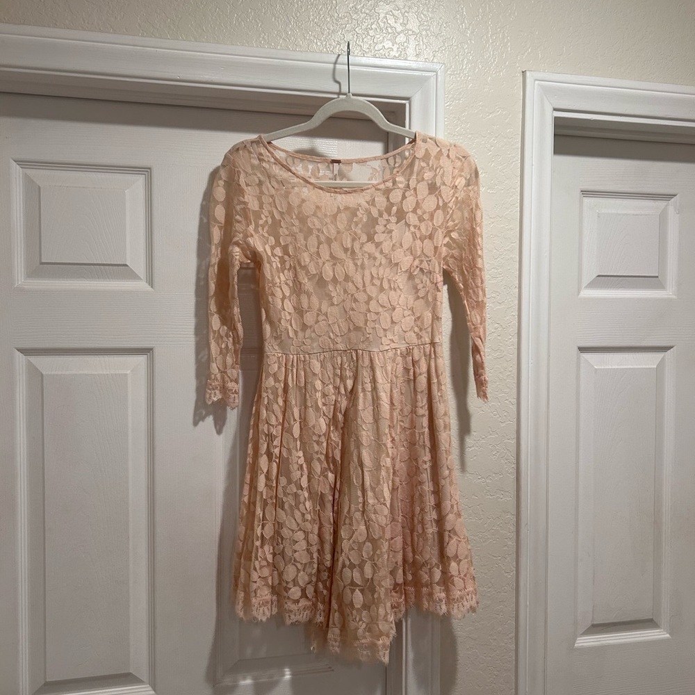 Free People Peach Lace Mini Dress